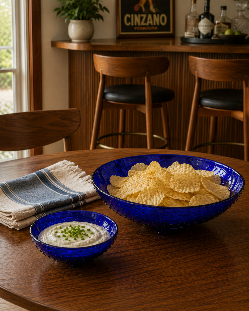 Gorgeous Pair of Hand Crafted Cobalt Blue Hobnob Footed Bowls 11.5" and 8"
